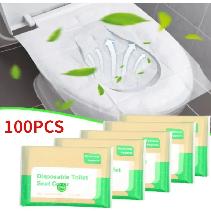 100PCS Portable Disposable Toilet Seat Cover Degradable Waterproof Toilet Seat Mats Soluble Water Covers for Bathroom Supplies