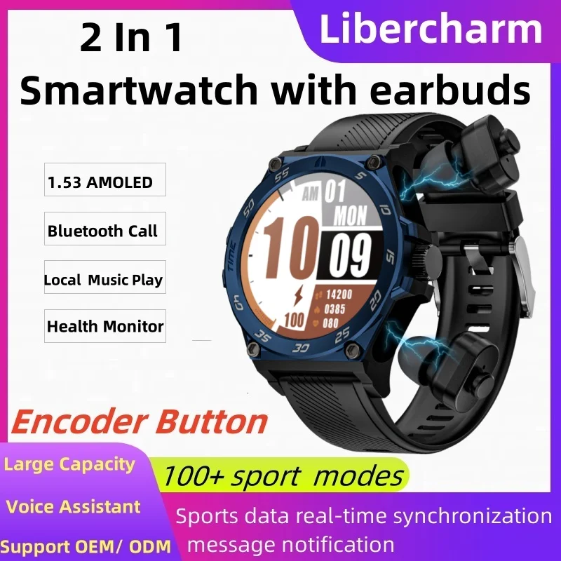 

2024 TWS Smart Watch With Earphone BT Calling Local Music Play wireless Earbud Heart Heart Rate Blood Oxygen Sleep Monitor