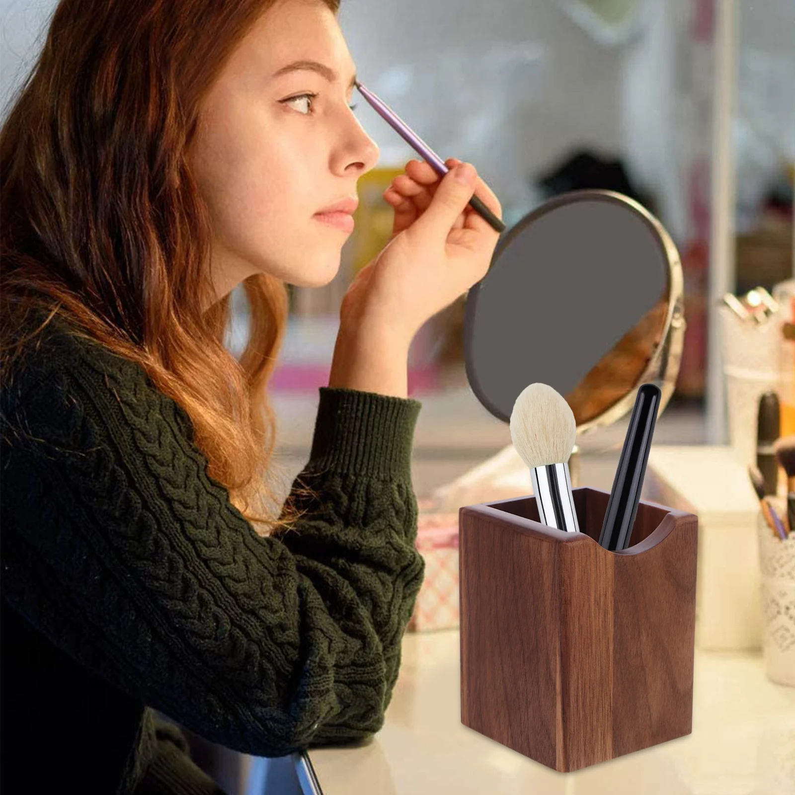 

Wooden Pen Holder Large Capacity Stationery Organizer Desktop Pencil Cup For Office Desk Tabletop Storage Sundries