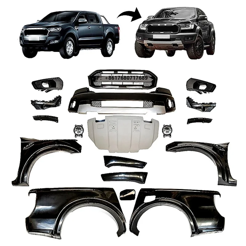 Auto Car Front Bumper Grille Wide Face Facelift Conversion Body Kit Bodykit for Ranger T7 T8 Upgrade to Raptor 2016-2019