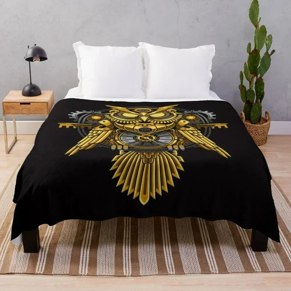 Owl steampunk Gold Throw Blanket Soft Warm Blanket Gift for Grandparents