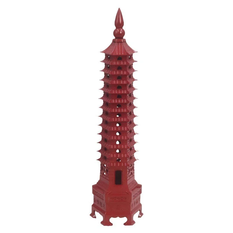 30cm Red Alloy 13-Tier Wenchang Pagoda - Traditional Chinese Style Feng Shui Ornament, Academic Success Tabletop Decor