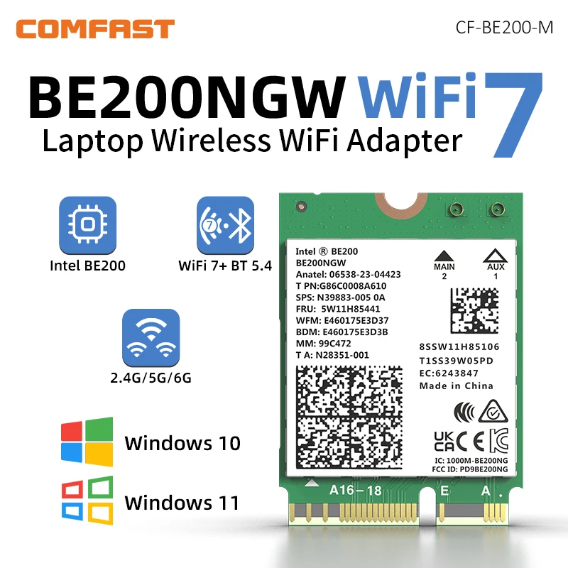 WIFI 7 BE200 8774Mbps Bluetooth 5.4 Wifi Card M.2 Tri-Band 2.4/5/6GHz BE200NGW for Win10/11 Wireless Adapter Better than WiFi 6E