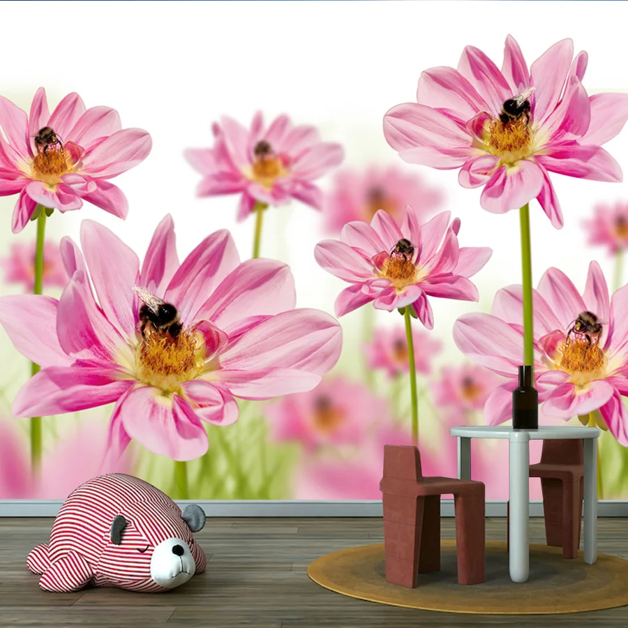 

Современные пользовательские обои для домашнего декора, обои для украшения гостиной, розовые цветочные стены, ремонт дивана, фреска