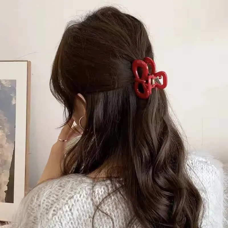 1Pcs Vintage Blue Polka Dot Red Bow Hair Clip Shark Claw Clamp Hairpin Barrette Korean Hair Headwear Accessory For Women 2025