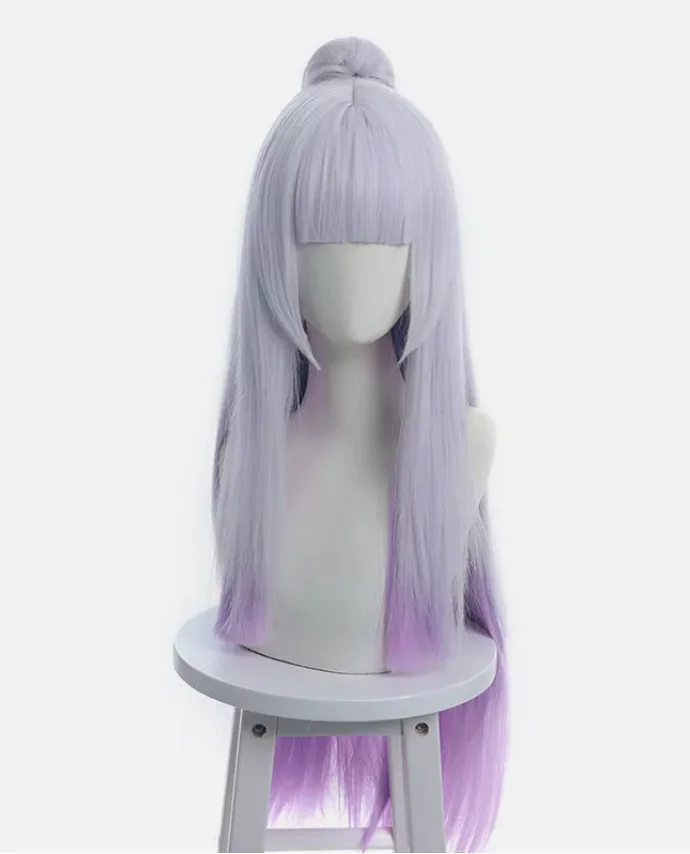 Pelucas de Cosplay Spirit Blossom Syndra, pelo sintético morado mezclado gris de 80cm