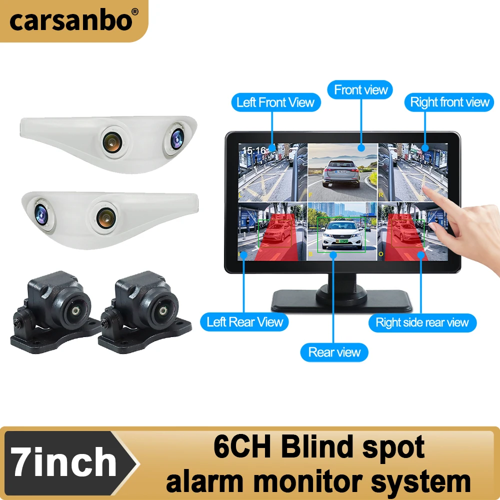 Carsanbo 7inch Blind Spot Alarm System 6CH 1080p Camera BSD Loop Touch Function Monitor System Video Recording Touch Screen
