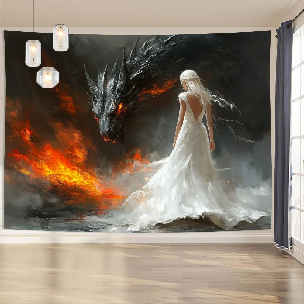 1pc Angel And Black Dragon Background Cloth Living Room Bedroom Office Party Decoration Creative Gift Tapestry 150x200cm