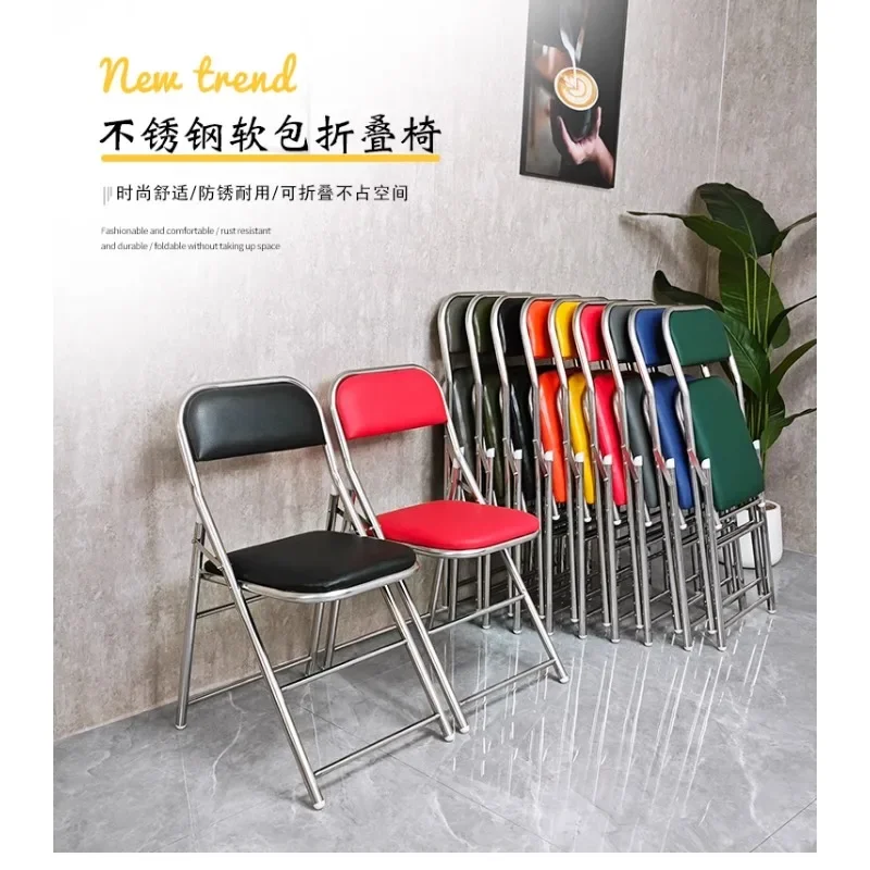 2024 new thickened stainless steel chair foldable chair with backrest stool household mahjong machine old-fashioned seat