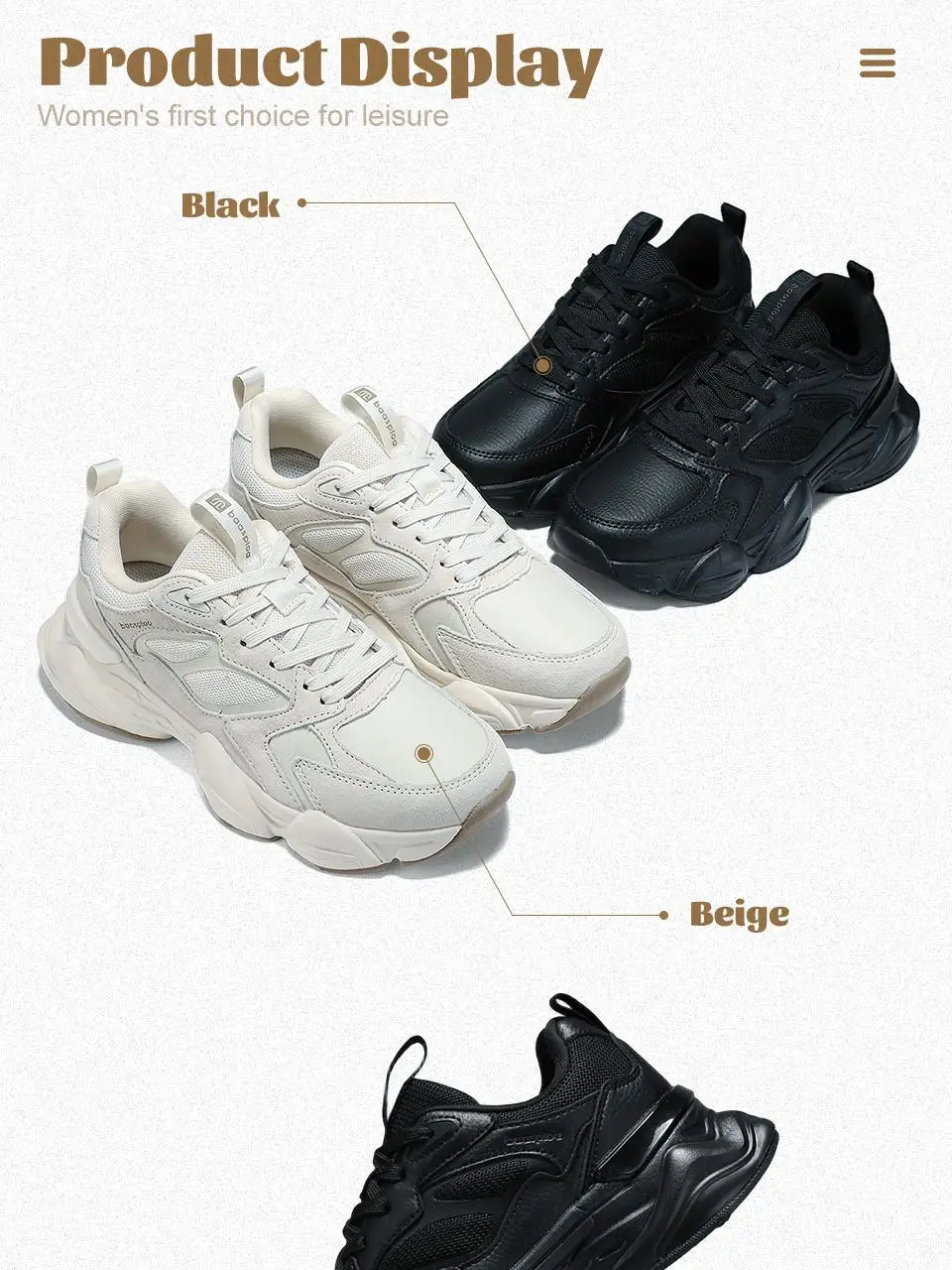 Baasploa Damen-Walking-Sneaker, Winter-Komfort-Lederschuhe, modische, einfarbige Sportschuhe mit erhöhter Sohle für Damen – Detail 8