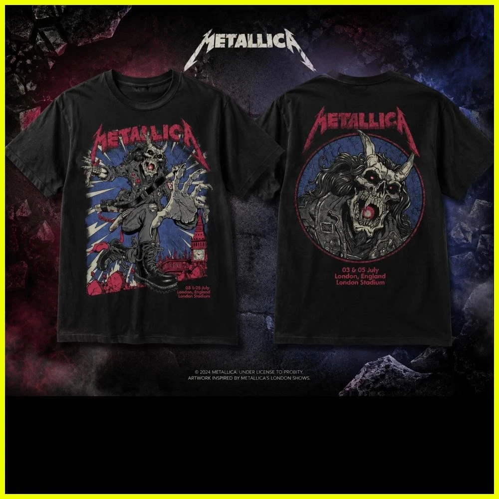 2026 Metallica London Tour Two Sides T-Shirt Heavy Metal Rock Band Graphic Tee Unisex Vintage Cotton Casual Streetwear Tshirt