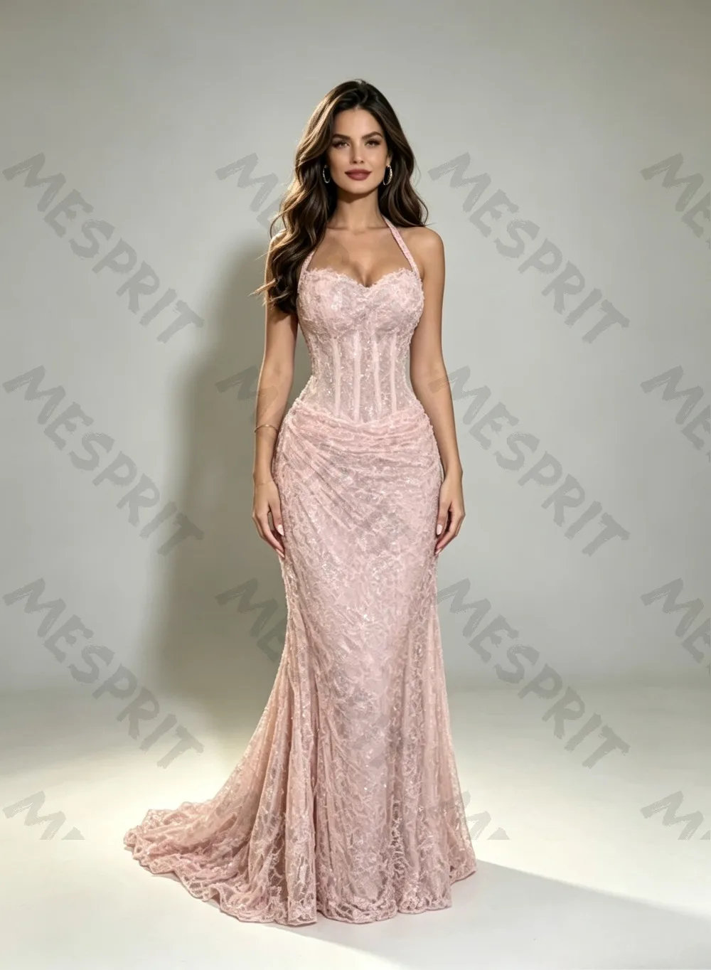 Customized Luxury  Hanging Neck Sweetheart Collar Mermaid Evening Gowns with Pleated Embroidery Brush Style Trailing New Dresses