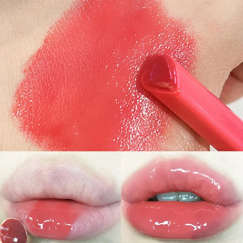 Jelly Lipstick Heart-shaped Watery Solid Lip Gloss Lasting Moisturizing Hydrating Clear Mirror Shining Lipsticks Korean Makeup