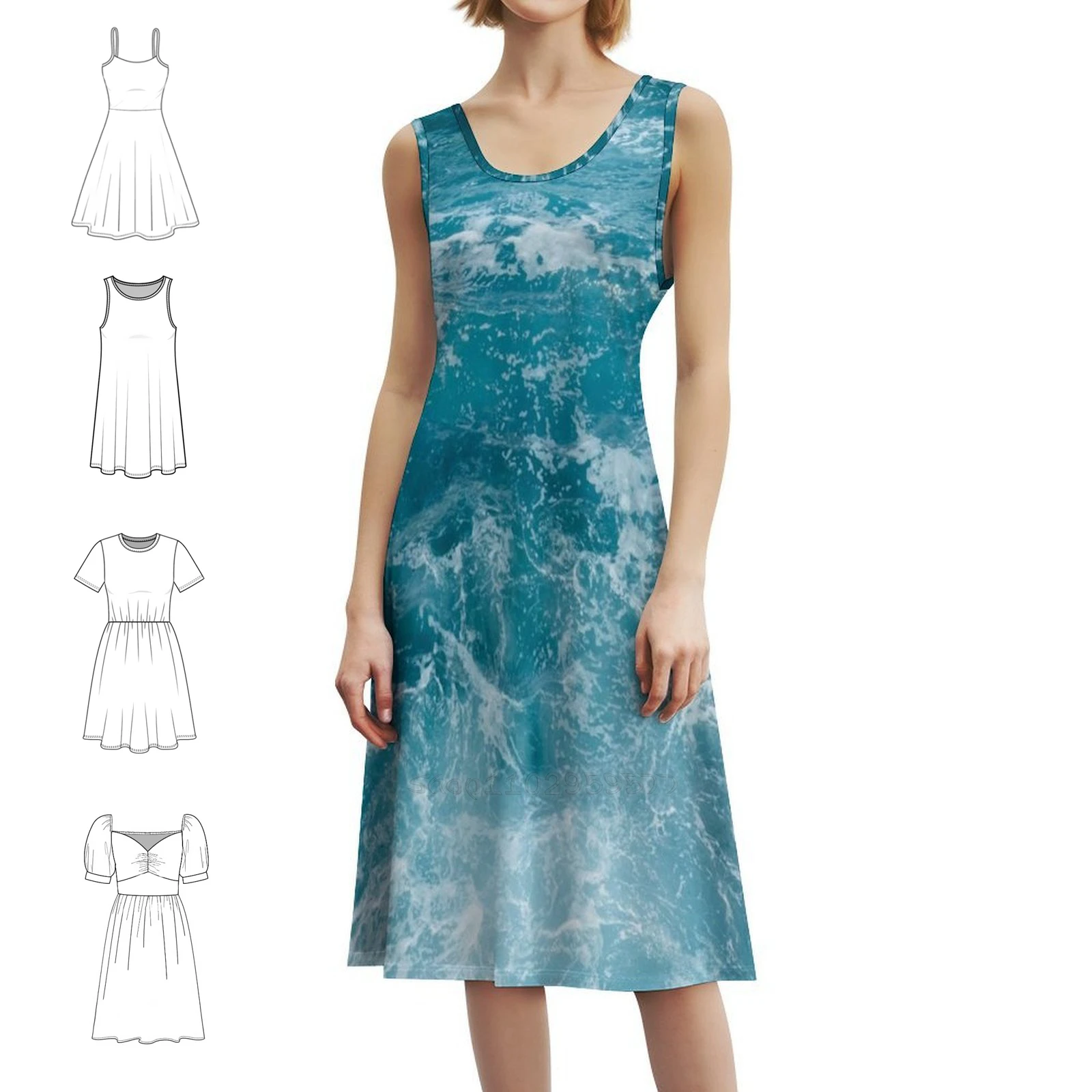 

Синие Ocean Waves Женское уличное платье в стиле хип-хоп с графическим принтом Клубная одежда Ocean Water Sea Blue White Летнее женское платье