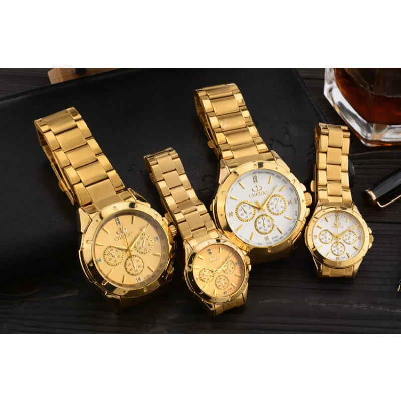 Mode Luxe Gouden Paar Horloges Mannen Vrouwen Casual Sport Horloges Chenxi Full Stalen Quartz Polshorloges Relogio Masculino 2023