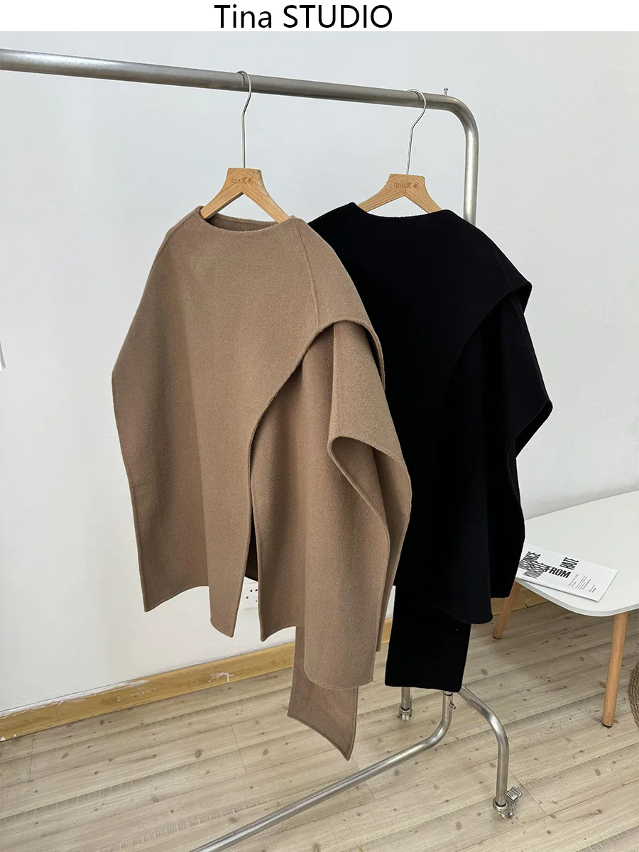 

Double-Sided Camere oulder Wrap Coat Medium-Length Loose Women's Outerwear 00 Woolen Trench Coat Luxury mat