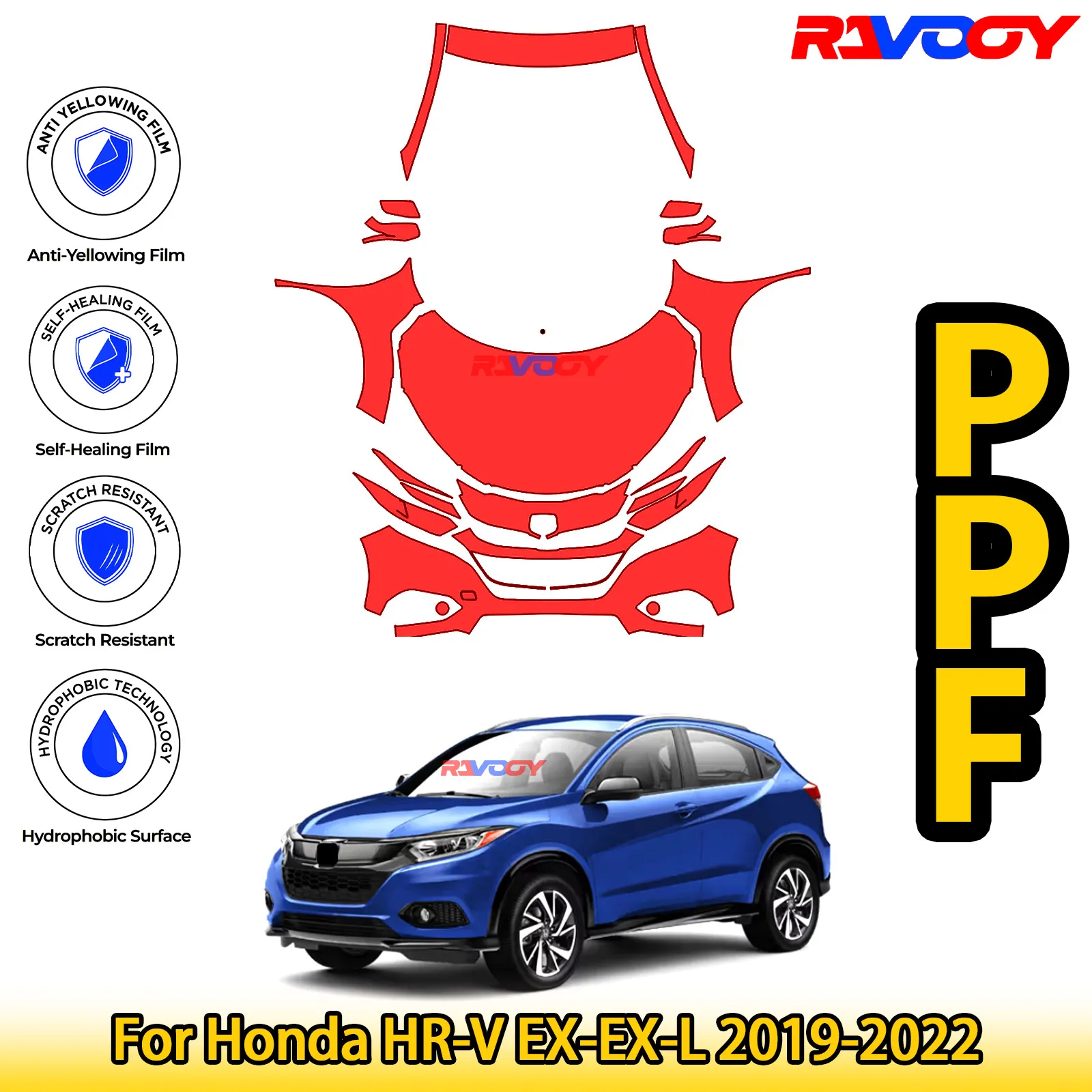 

Для Honda HR-V EX-EX-L 2019-2022 глянцевый матовый черный предварительно вырезанный передний комплект PPF, защитная пленка для краски
