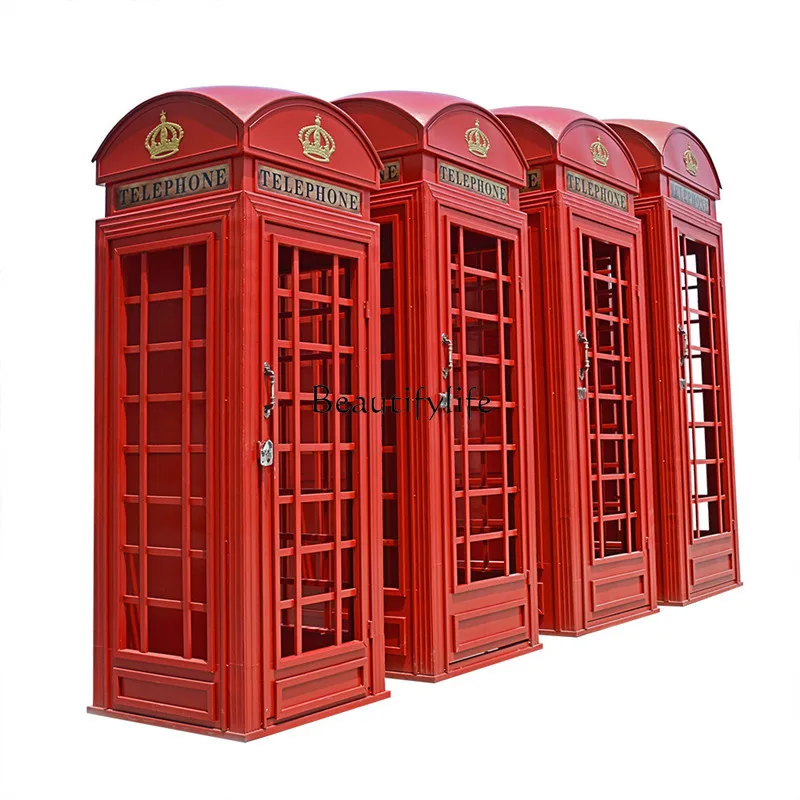 02*Retro wrought iron handicrafts phone booth large outdoor decoration ornament