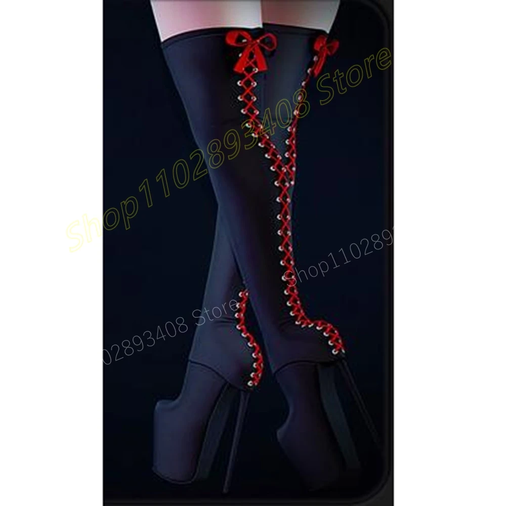 Leopard Print Elastic Platform Over the Knee Boots 24cm Stiletto High Heel Fashion Sexy Women Shoes 2024 Zapatos Para Mujere