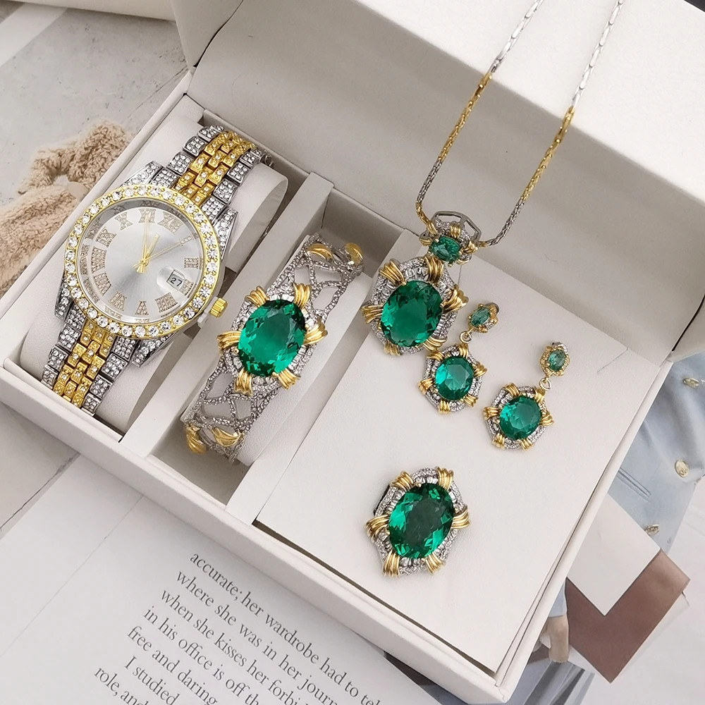 Diamond Women Watch Luxury Rhinestone Iced Out Quartz Watches For Ladies Party  Retro Gemstone Sets High Quality Jewelry Gifts