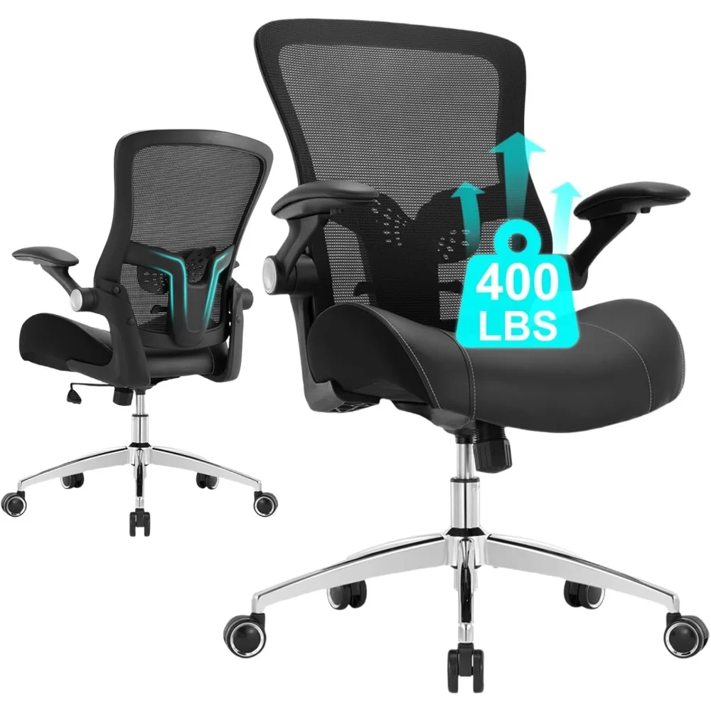 

Big and Tall Office Chair, 400lbs Ergonomic Desk Chair with Wide 3D Modeling Foam Seat Cushion Mesh Computer Chair with Lumbar S