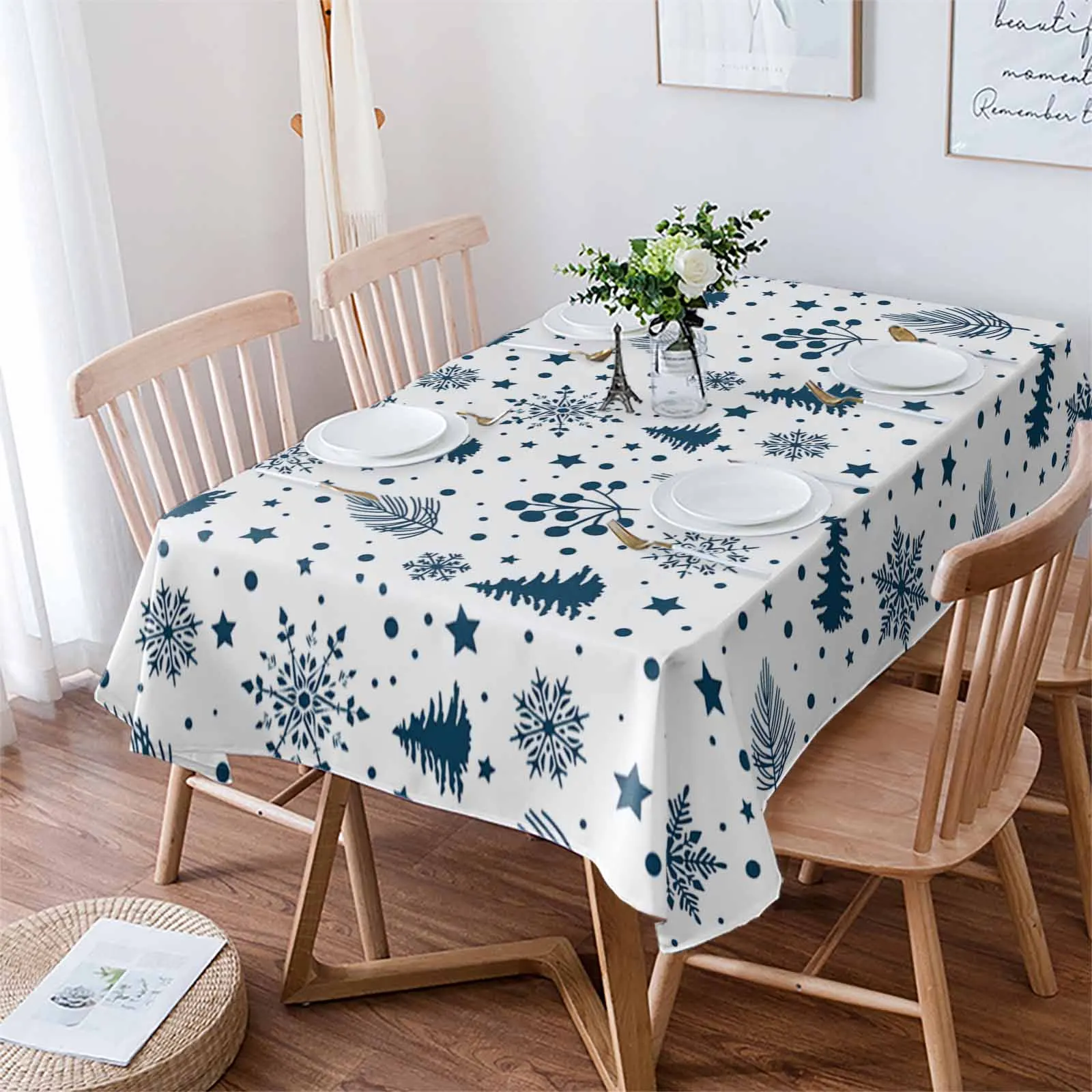 

Christmas Pine Needles Snowflakes Tablecloths Waterproof Kitchen Coffee Table For Living Room Home Decor Dining Table
