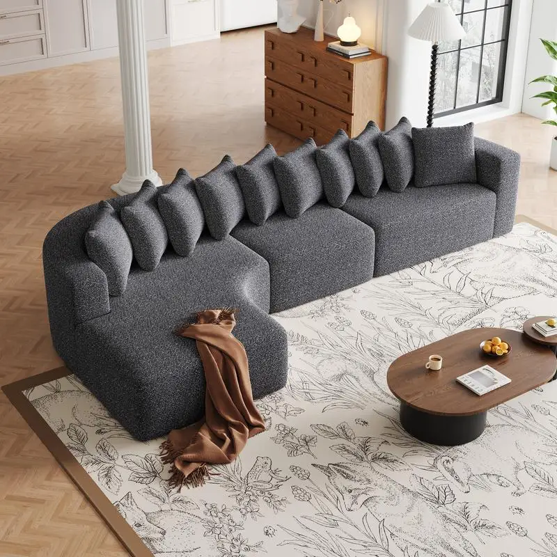 طقم أريكة مقطعية من الشنيل مقاس 131.1 بوصة، أريكة منحنية حديثة مع 10 وسائد، أريكة غرفة معيشة على شكل حرف L مع كرسي يسار #6