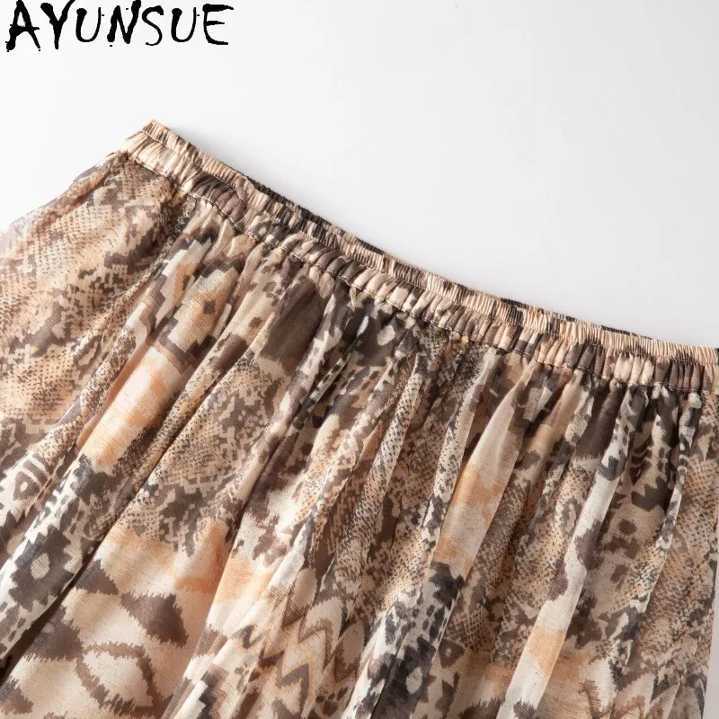 AYUNSUE Natural Silk Women's Skirts Stylish High Waist Skirts for Women A-Line Long Skirt Summer Clothes Woman 2026 Юбка Женская