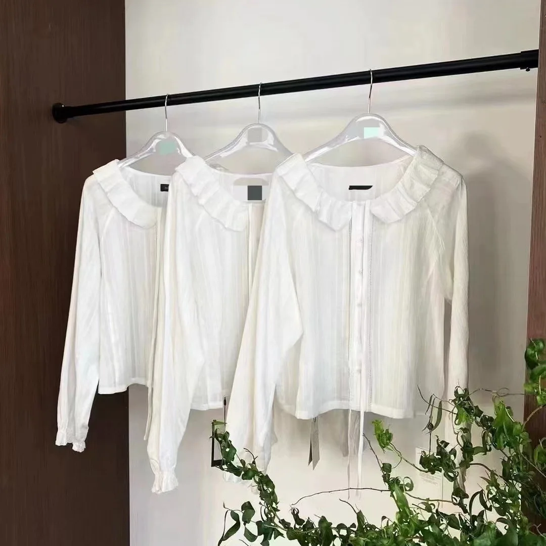 

Женская блузка в корейском стиле с воротником-стойкой, рюшами, вырезами и завязками, из хлопка, свободного кроя, с длинными рукавами, в стиле Донгдэмун