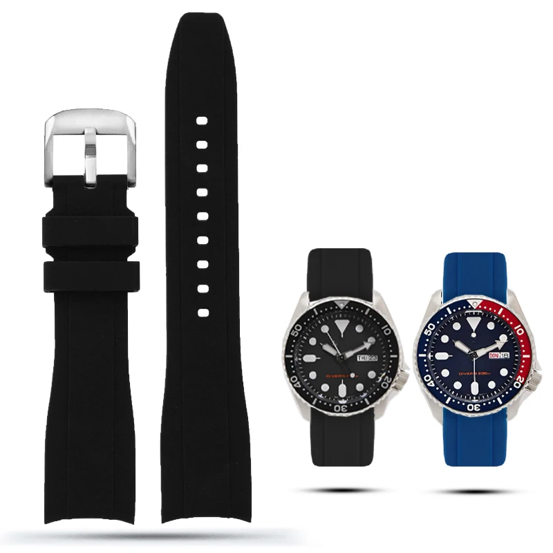 

Силиконовый ремешок для часов 20 мм 22 мм для Seiko 5 Rolex Casio Citizen с изогнутым концом, ремешок для часов 21 мм 24 мм, браслет, водонепроницаемый спортивный браслет