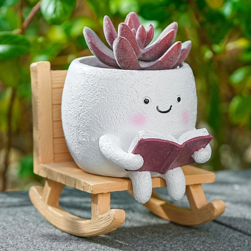 Rocking Chair Flowerpot Resin Crafts Plant Planting Small Flower Pot Gardening Decoration Cute Rocking Chair Flowerpot Birthday