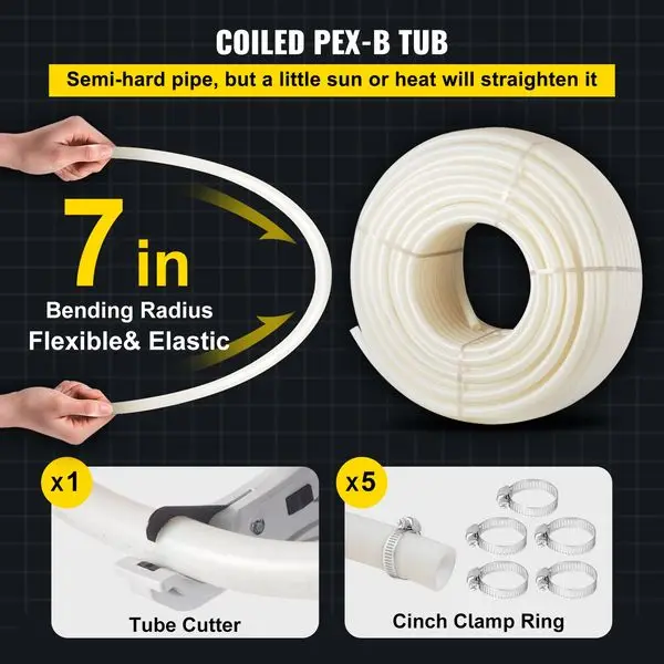 Tubo VEVOR PEX, tubo PEX de 1 pulgada x 500 pies, tubo de PEX-B blanco de barrera sin oxígeno, línea de agua PEX Flexible para manguera de alcantarillado RV, ciruela