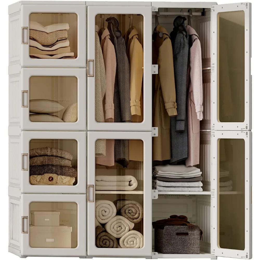 

Wardrobe Closet Storage Organizer for Clothes,Transparent Door Panels,Suitable for Living Room, Bedroom,Plastic Wardrobe