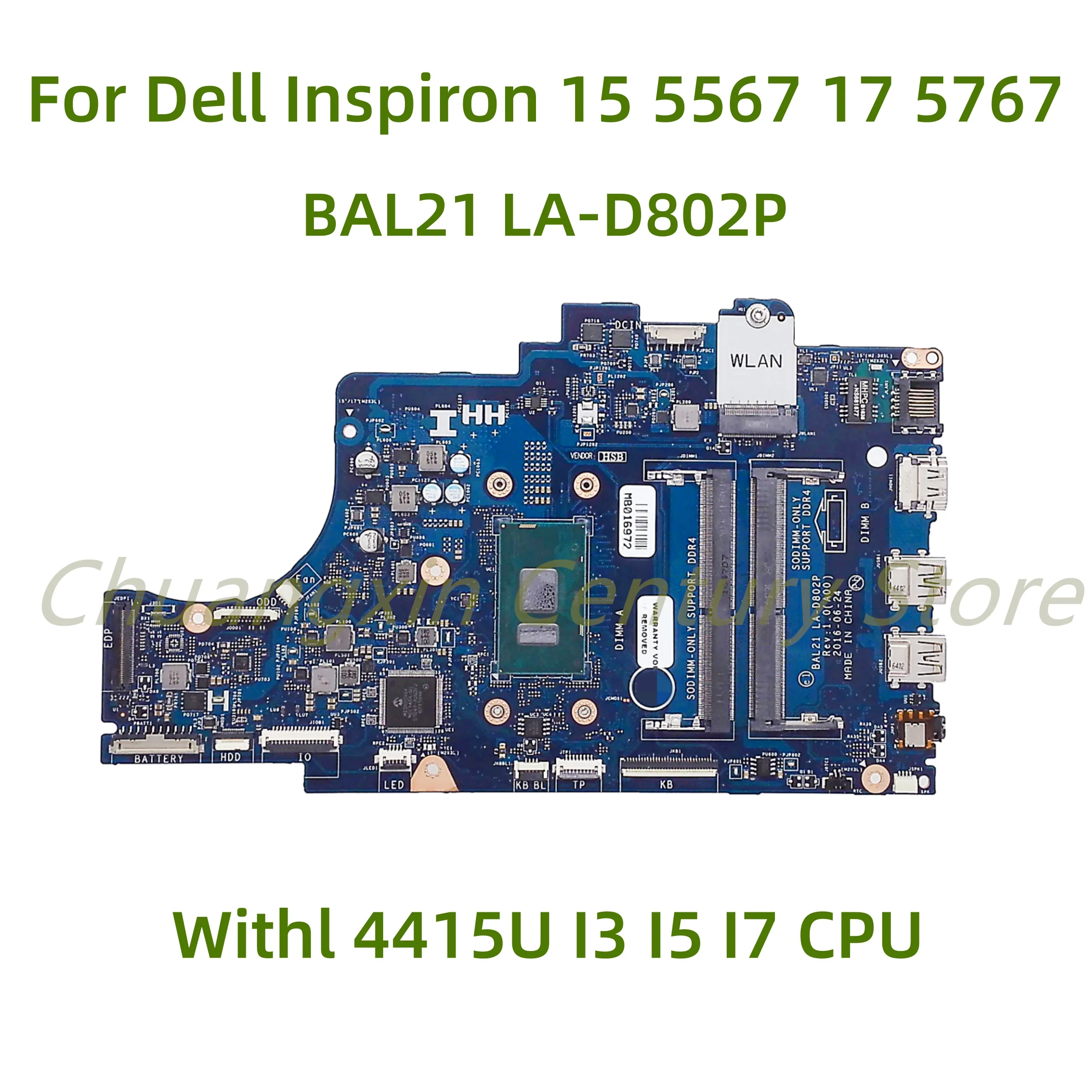 

Suitable for Dell Inspiron 15 5567 17 5767 Laptop motherboard BAL21 LA-D802P with 4415U I3 I5 I7 CPU 100% Tested Fully Work