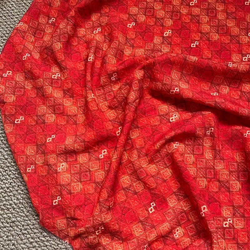 Elegant Dark Red Diamond Thin Cotton Fabric, for Cheongsam Summer Dress Skirt Sewing Cloth 150x50cm