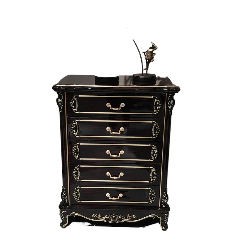 European solid wood chest of drawers, neoclassical carved bedroom luxury storage high-end furniture