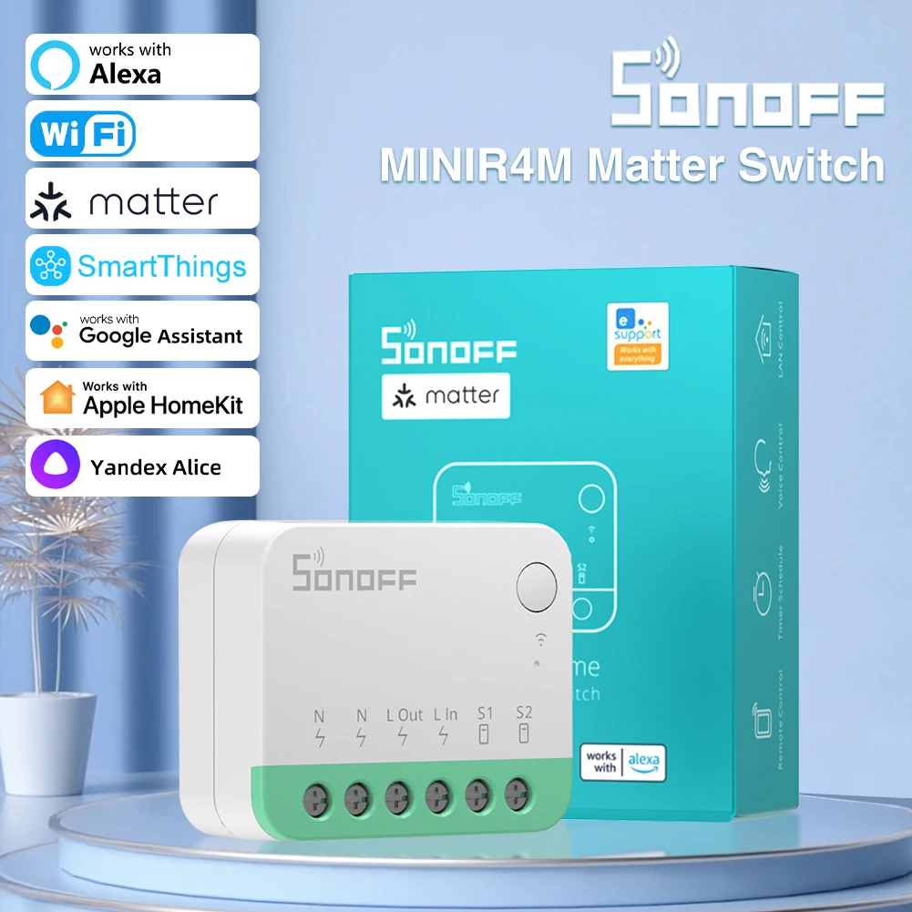 SONOFF MINIR4M Mini Wifi Matter Switch Smart Home ESP32 Chip Detach Relay Works With Apple Homekit Alexa Google Home EWeLink App