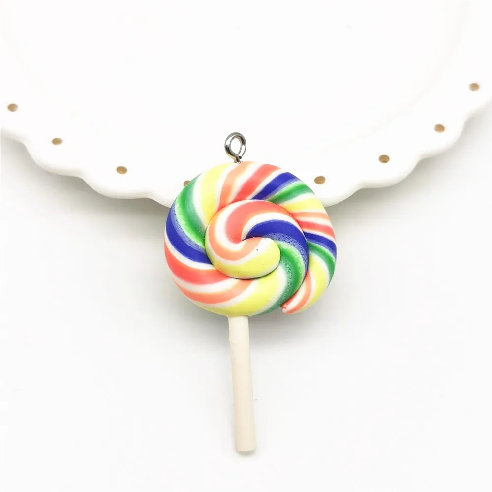 1/2PCS Große Simulieren Ton Lolipop Nette Plastilin Süßigkeiten Flache Rückseite für Kinder DIY Telefon Dekoration Schreibtisch Dekoration fee Garten – Detail 17