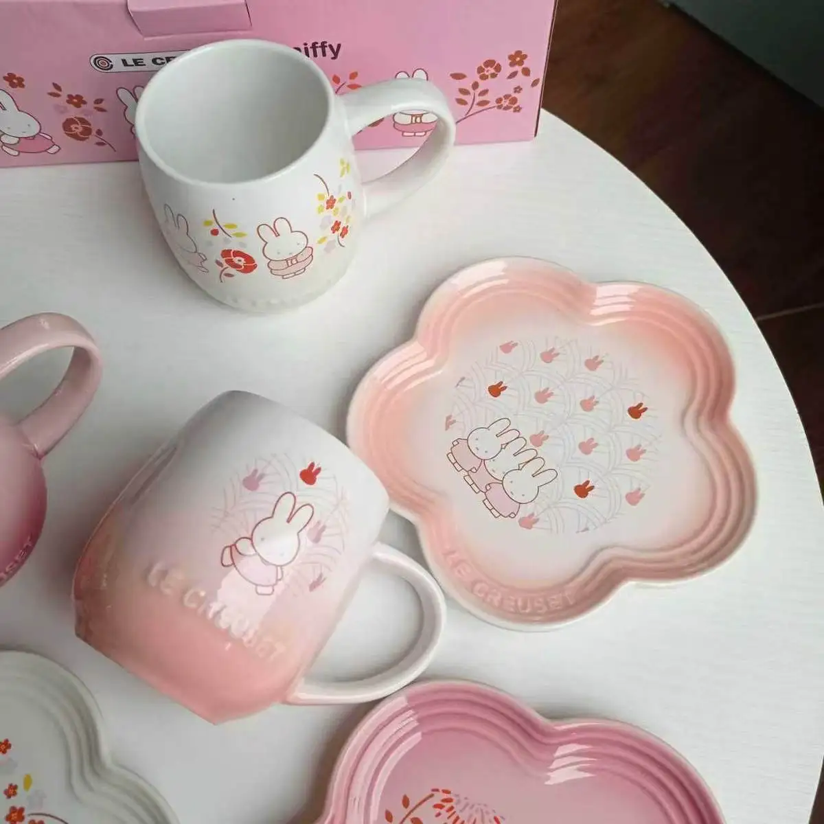 Cute Miffy Ceramic Cup Disc Set Cute Gradient Color Mug Plate Gift Box Give Gifts Looks Birthday Gift Cartoon Cultural Creation