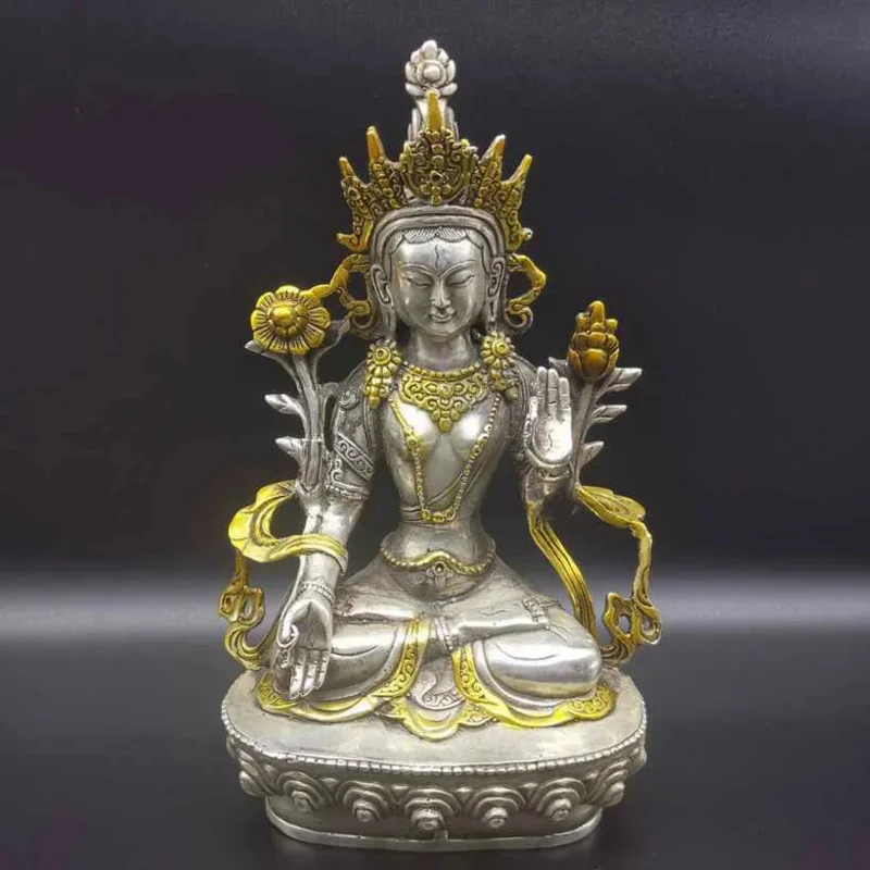 

Old Chinese Tibet Silver Gilt Handmade Tara Buddha Statue