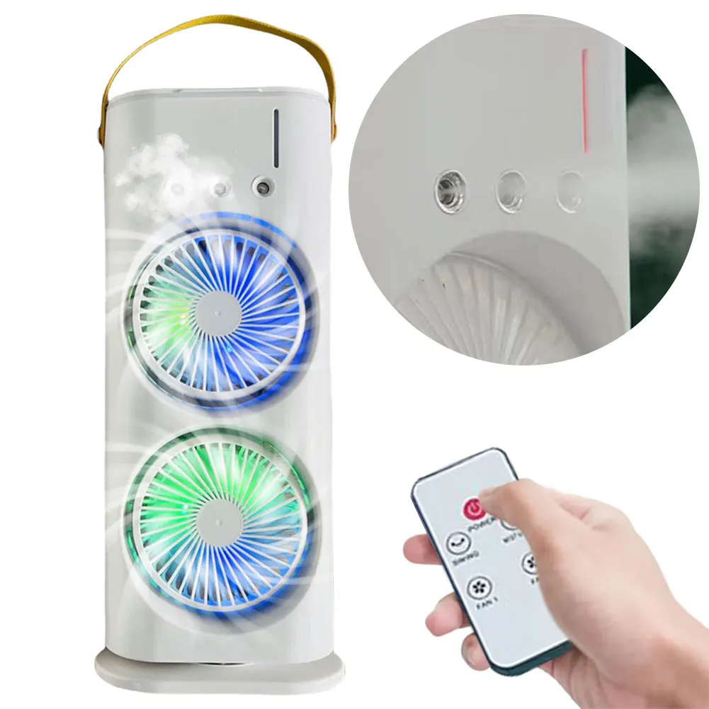 

Double-Headed Spray Air Conditioner Fan 3 Speeds Rechargeable/USB Desk Air Cooler Night Light for Office Home