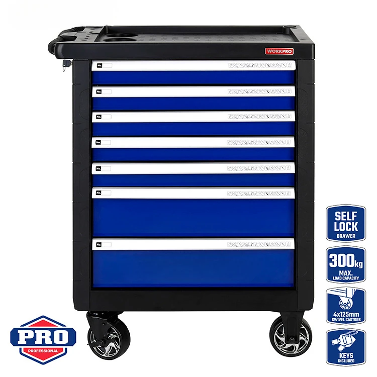 WORKPRO  Professional 7 Drawer Workbench Workshop Garage Metal Rolling Wheels Tool Box Roller Trolley Cart Tool Cabinets