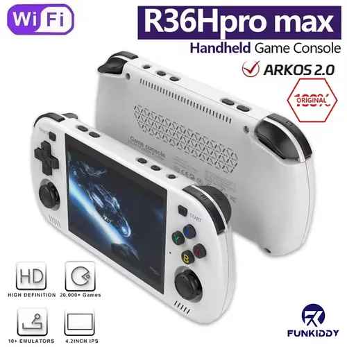 Consola de juegos FUNKIDDY R36H PRO MAX, más de 20000 juegos, consola de juegos portátil Retro ArKOS de código abierto, reproductor de vídeo con pantalla IPS de 4,2 pulgadas