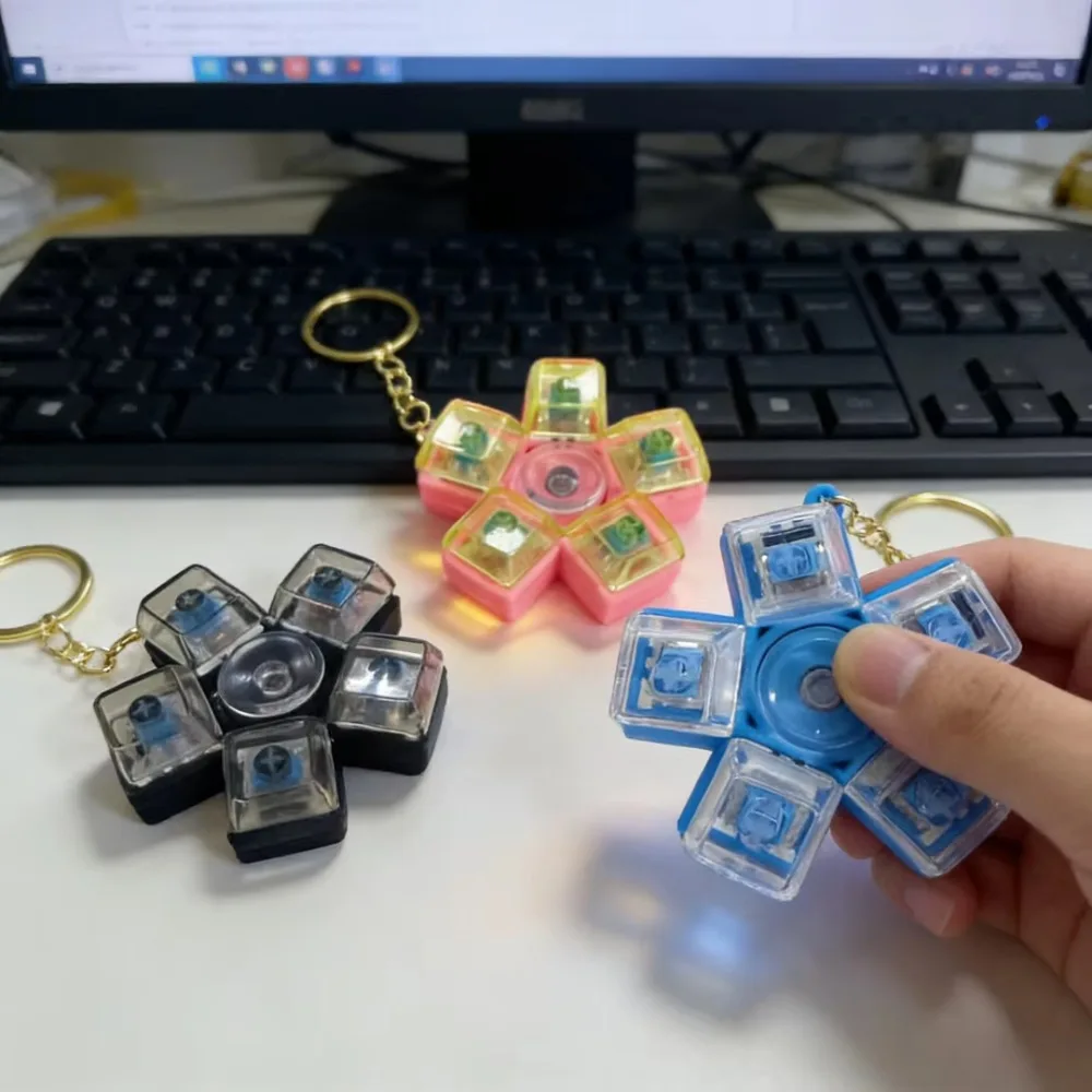 Five-Key Mechanical Button Fidget Spinner Keychain Random Color Portable Stress Relief Toy for Students Office Workers Gift