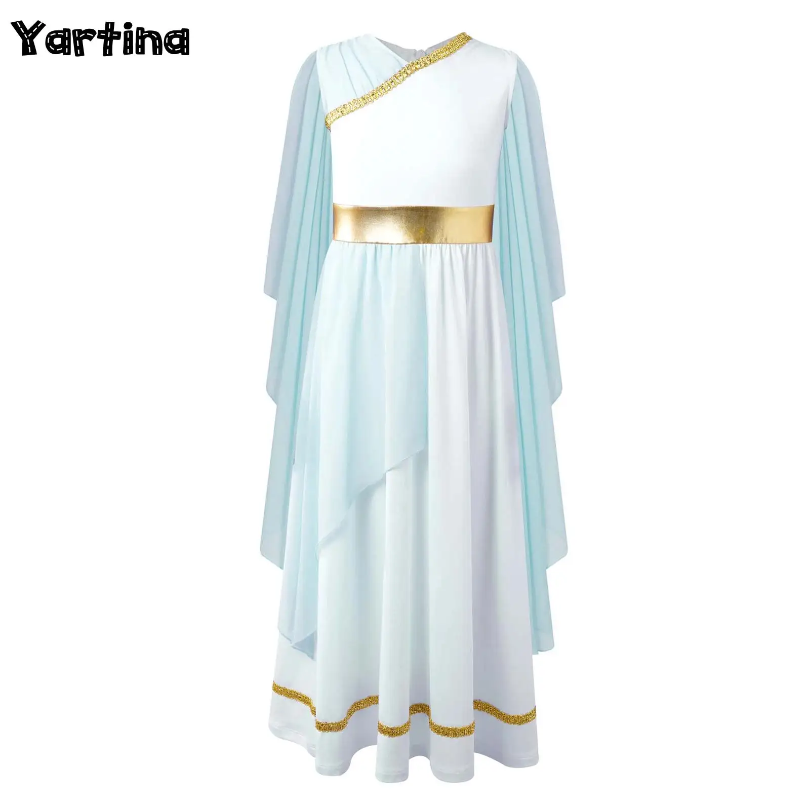 

Kids Girls Roman Grecian Athena Gown Queen Dress Ancient Greek Toga Princess Cosplay Costume Shawls Flowy Tulle Toga Dress