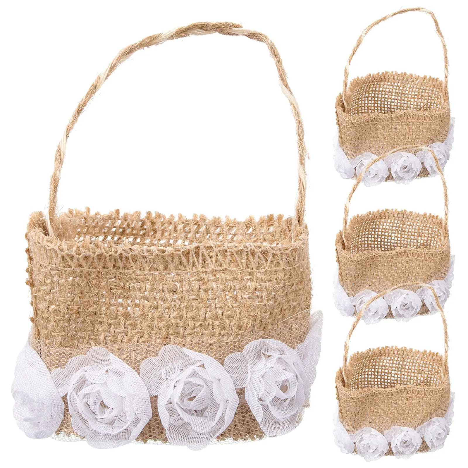 

4Pcs Wedding Decoration Storage Basket Linen Lightweight Flower Girl Romantic Atmosphere Candy Bags Party Supplies