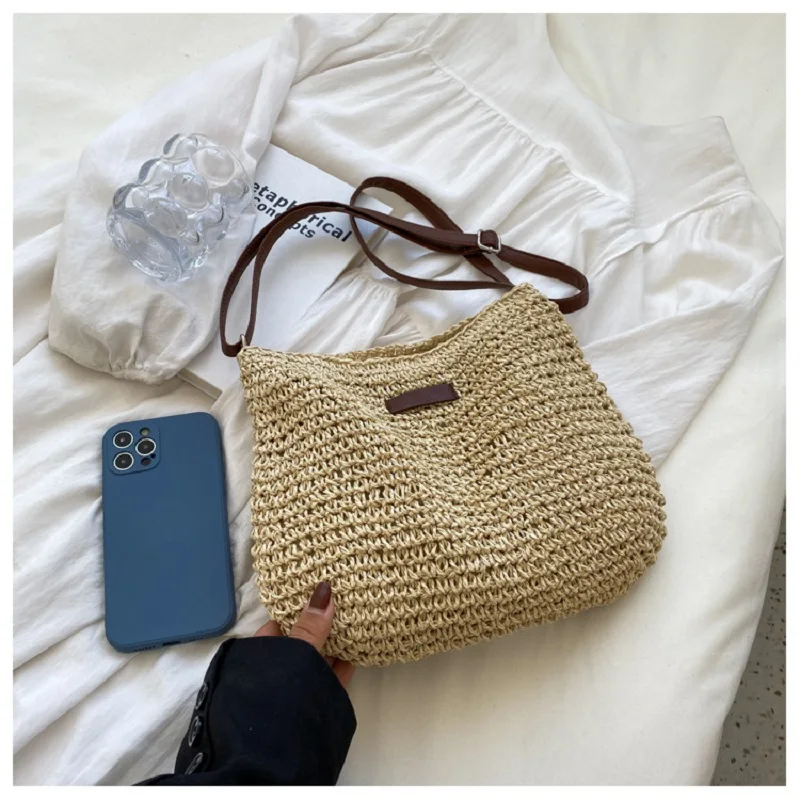 Ladies Fashion Summer Straw Crossbody Bag Women Beach Holiday Shopping Woven Shoulder Handbag Messenger Purses For Women Bags