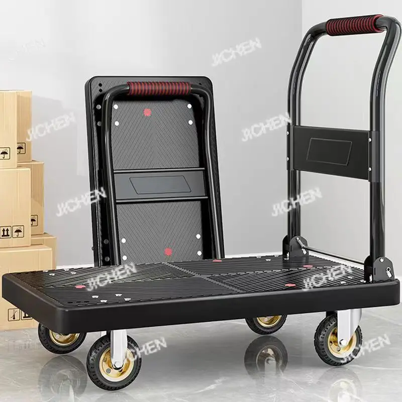 trolley pulling goods four-wheeled flatbed cart pushing goods truck folding trolley express trailer