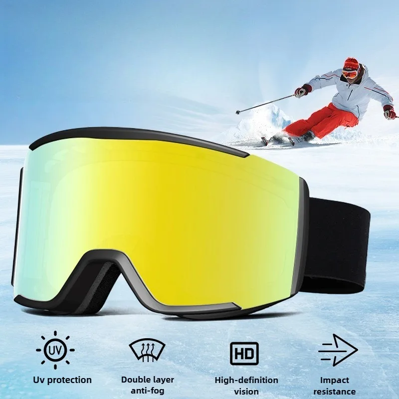 نظارات كبيرة للتزلج على الجليد للنساء والرجال قناع نظارات للتزلج UV 400 حماية من الثلج فوق النظارات للكبار مزدوج مضاد للضباب أسطواني