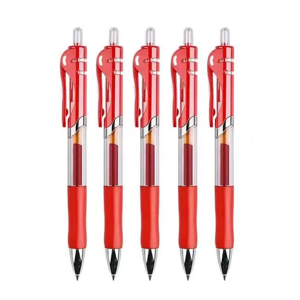 5Pcs/Set 0.5mm Finance Retractable Gel Pen Black/Blue/Red Ink Refills Rods Gelpen For School Office Exam Ball Pen Stationery